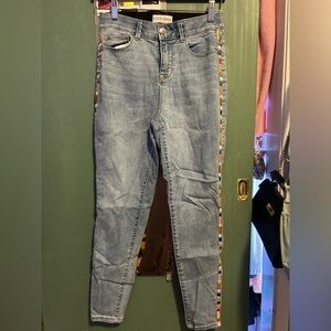Knox Rose Light Blue Skinny Jeans with Multicolor Trim